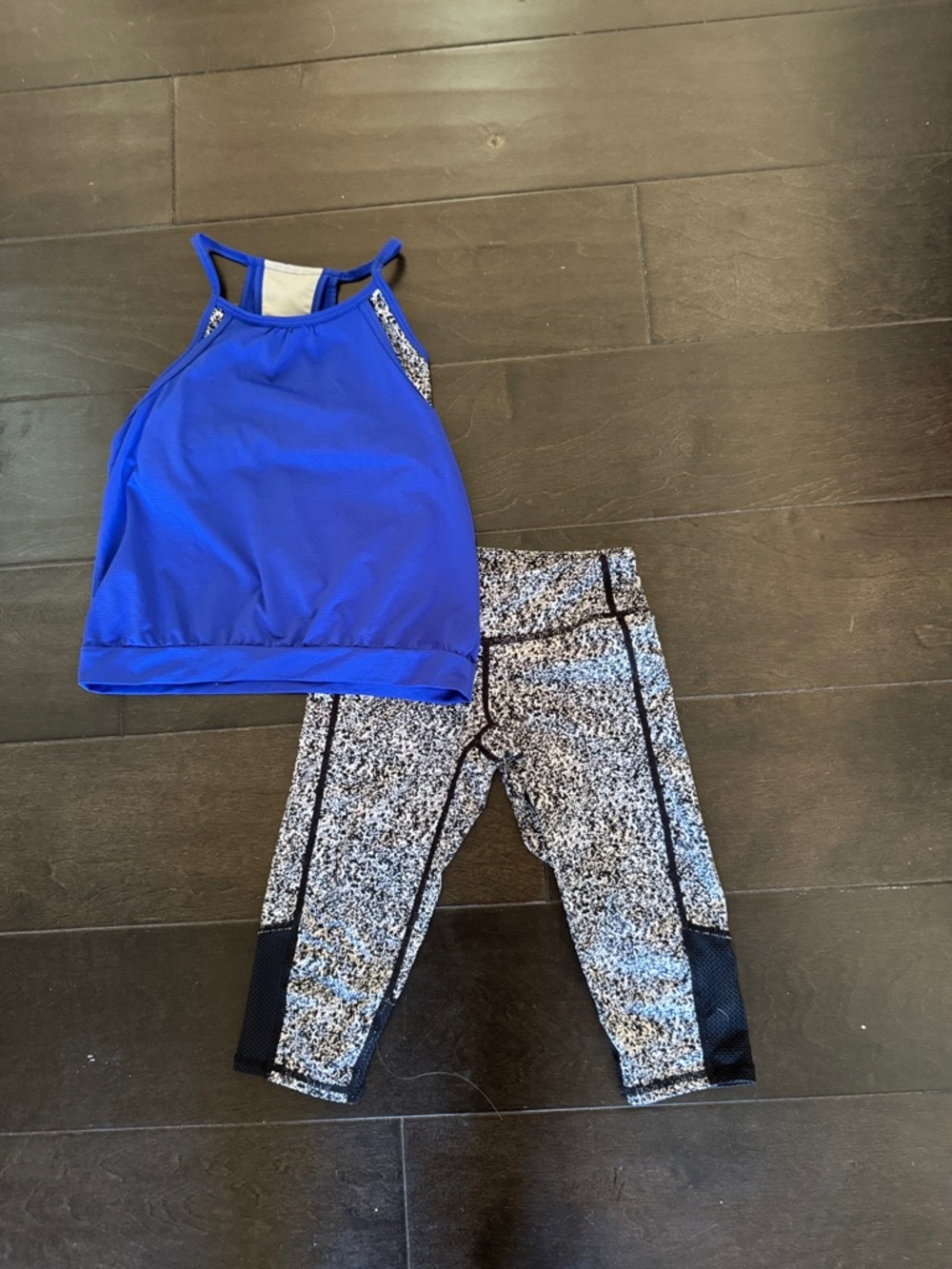 Zella Girl Royal Blue Tank with Black & White Speckled Leggings